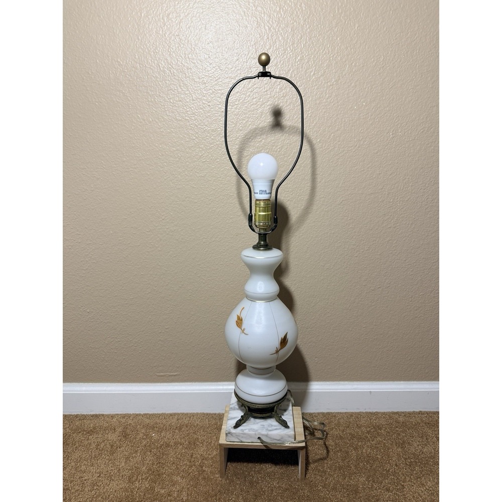 Vtg White Satin Lamp Made in Western Germany, Poseidon Fish Base On Marble 29" - Picture 10 of 16